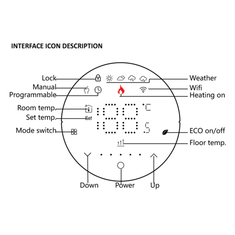 BHT-6001GALW 95-240V AC 5A Smart Round Thermostat Water Heating LED Thermostat With WiFi(Black) - Thermostat & Thermometer by PMC Jewellery | Online Shopping South Africa | PMC Jewellery