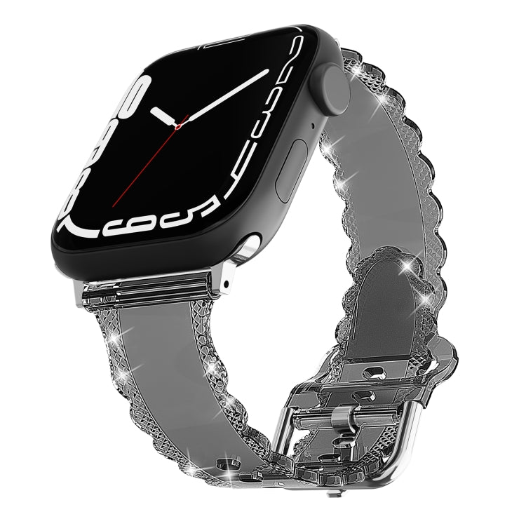 For Apple Watch 8 45mm Diamond Texture Lace Clear TPU Watch Band(Black) - Watch Bands by PMC TechLife | Online Shopping South Africa | PMC TechLife