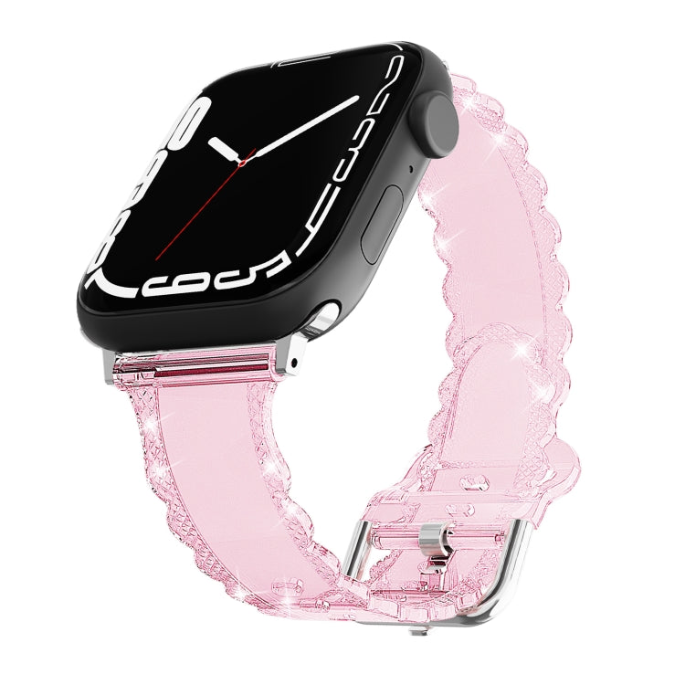 For Apple Watch 7 41mm Diamond Texture Lace Clear TPU Watch Band(Pink) - Watch Bands by PMC TechLife | Online Shopping South Africa | PMC TechLife