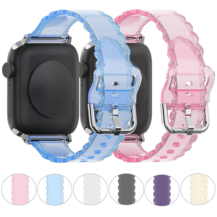 For Apple Watch 8 41mm Diamond Texture Lace Clear TPU Watch Band(Pink) - Watch Bands by PMC TechLife | Online Shopping South Africa | PMC TechLife