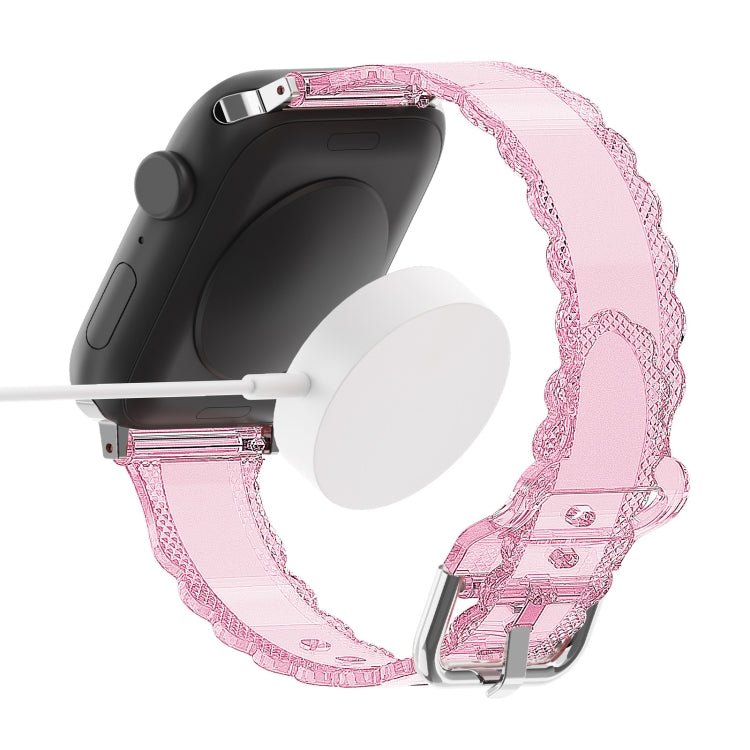 For Apple Watch 3 42mm Diamond Texture Lace Clear TPU Watch Band(Black) - Watch Bands by PMC TechLife | Online Shopping South Africa | PMC TechLife