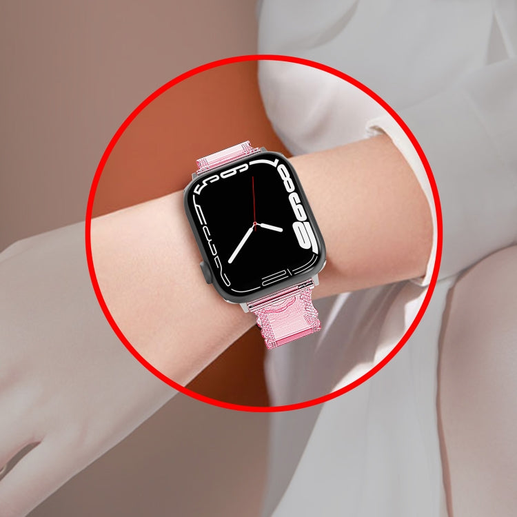 For Apple Watch 8 41mm Diamond Texture Lace Clear TPU Watch Band(Pink) - Watch Bands by PMC Jewellery | Online Shopping South Africa | PMC Jewellery