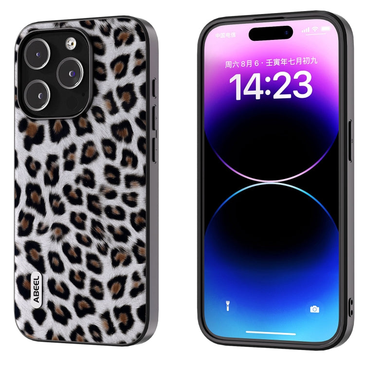 For iPhone 15 Pro Max ABEEL Black Edge Leopard Phone Case(Silver Leopard) - free shipping - PMC TechLife - Order now!