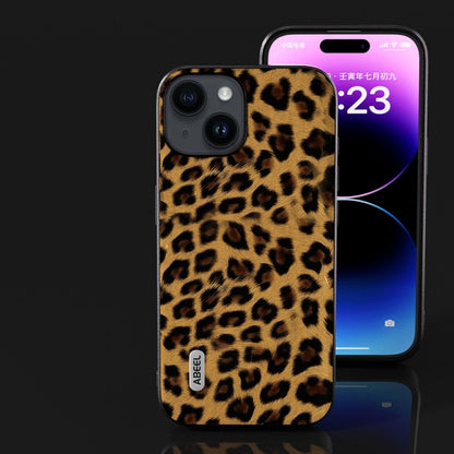 For iPhone 15 ABEEL Black Edge Leopard Phone Case(Golden Leopard) - iPhone 15 Cases by PMC Jewellery | Online Shopping South Africa | PMC Jewellery