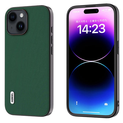 For iPhone 15 Plus ABEEL Genuine Leather Silky Soft Black Edge Phone Case(Green) - iPhone 15 Plus Cases by PMC Jewellery | Online Shopping South Africa | PMC Jewellery