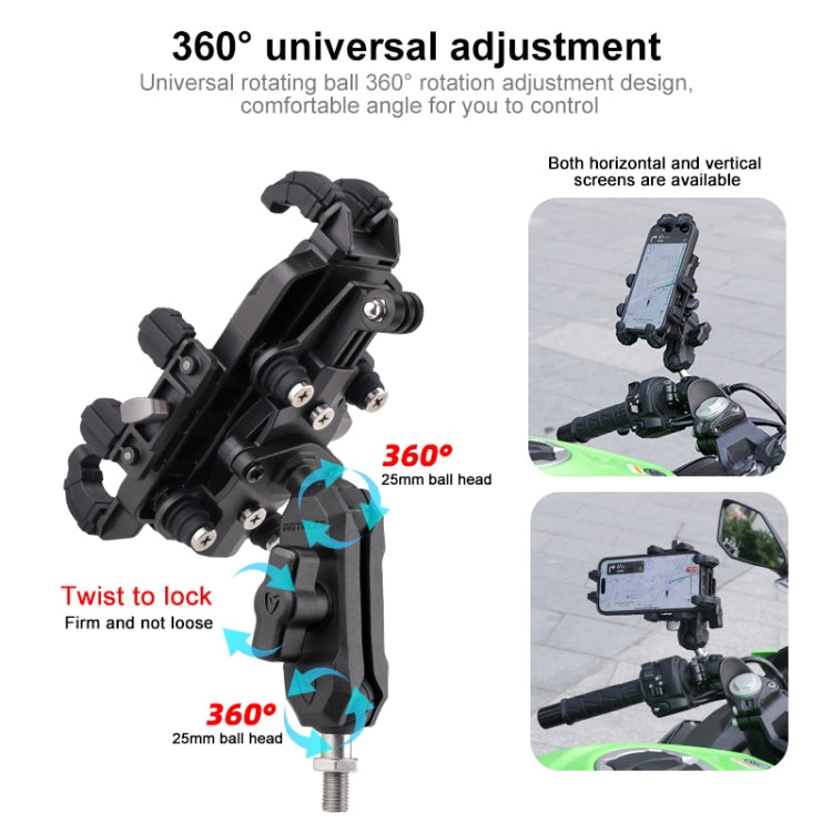 MOTOSLG Crab Motorcycle Phone Clamp Bracket O-Type Rear Mirror Mount(Black) - Holder by MOTOLSG | Online Shopping South Africa | PMC TechLife | Buy Now Pay Later Mobicred