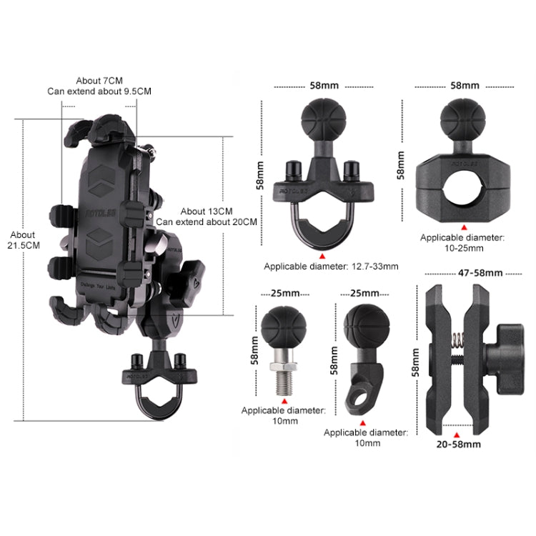 MOTOSLG Crab Motorcycle Phone Clamp Bracket L-Type Rear Mirror Mount with Anti-theft Lock(Black) - Holder by MOTOLSG | Online Shopping South Africa | PMC Jewellery