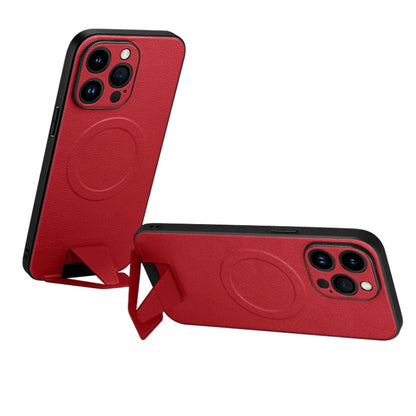 For iPhone 14 Pro SULADA Folding Holder Lambskin Texture MagSafe Phone Case(Red) - iPhone 14 Pro Cases by SULADA | Online Shopping South Africa | PMC Jewellery