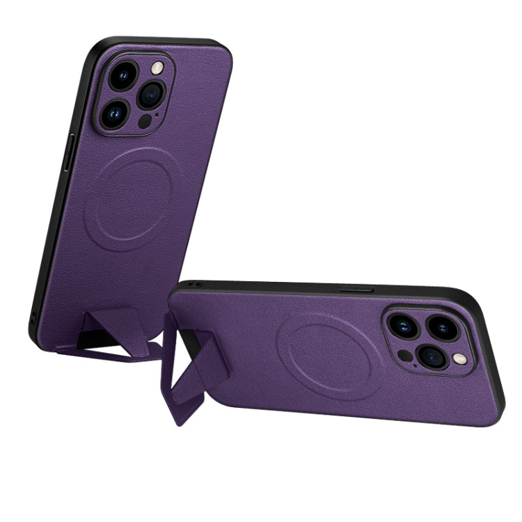 For iPhone 14 Pro Max SULADA Folding Holder Lambskin Texture MagSafe Phone Case(Purple) - iPhone 14 Pro Max Cases by SULADA | Online Shopping South Africa | PMC TechLife