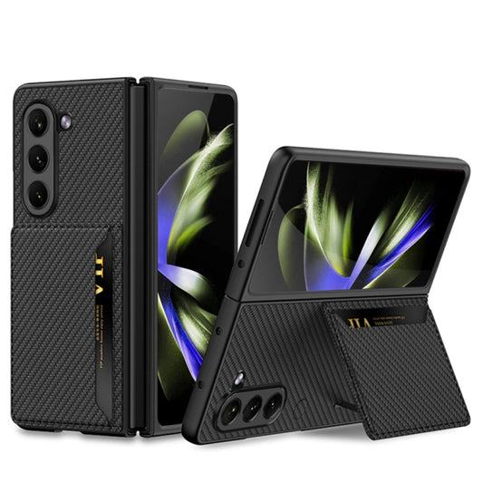 For Samsung Galaxy Z Fold5 GKK Ultra-thin Leather Phone Case with Card Slots(Carbon Fiber Texture) - Galaxy Z Fold5 Cases by GKK | Online Shopping South Africa | PMC Jewellery | Buy Now Pay Later Mobicred