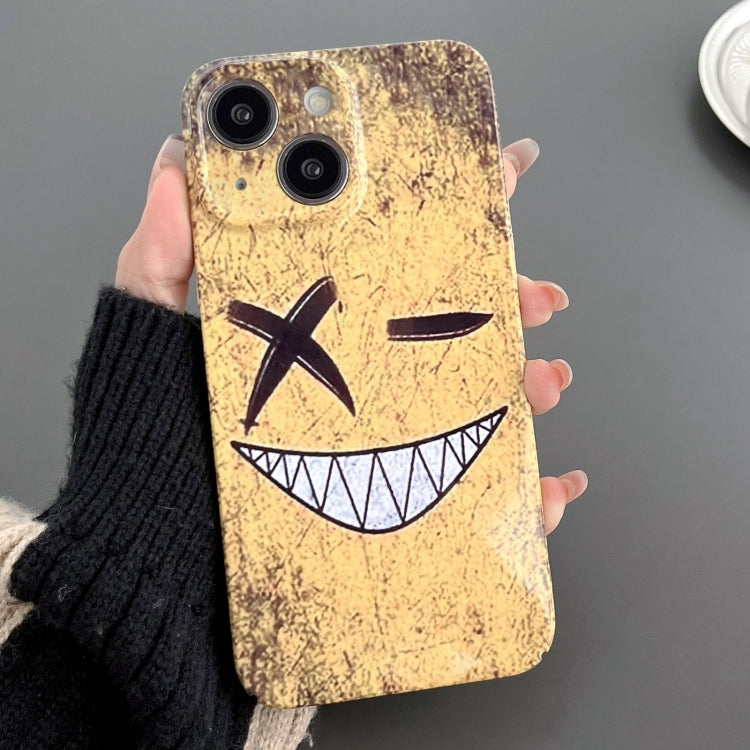 For iPhone 14 Plus Painted Pattern Precise Hole PC Phone Case(Yellow Background Smiling) - iPhone 14 Plus Cases by PMC TechLife | Online Shopping South Africa | PMC TechLife