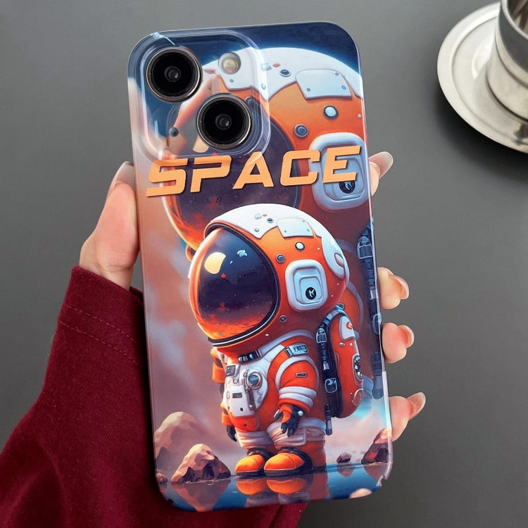 For iPhone 14 Painted Pattern Precise Hole PC Phone Case(Orange Astronaut) - iPhone 14 Cases by PMC Jewellery | Online Shopping South Africa | PMC Jewellery