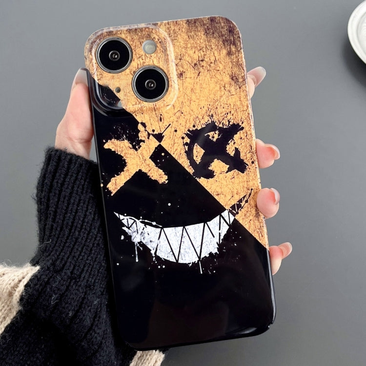 For iPhone 14 Painted Pattern Precise Hole PC Phone Case(Black Yellow Smiling) - iPhone 14 Cases by PMC TechLife | Online Shopping South Africa | PMC TechLife