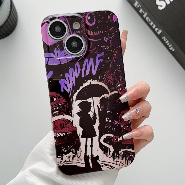 For iPhone 13 Painted Pattern Precise Hole PC Phone Case(Black Purple Umbrella Boy) - iPhone 13 Cases by PMC Jewellery | Online Shopping South Africa | PMC Jewellery