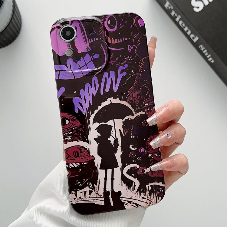 For iPhone XR Painted Pattern Precise Hole PC Phone Case(Black Purple Umbrella Boy) - More iPhone Cases by PMC TechLife | Online Shopping South Africa | PMC TechLife