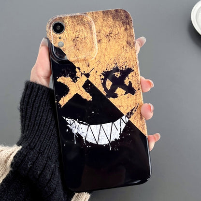 For iPhone XR Painted Pattern Precise Hole PC Phone Case(Black Yellow Smiling) - More iPhone Cases by PMC Jewellery | Online Shopping South Africa | PMC Jewellery