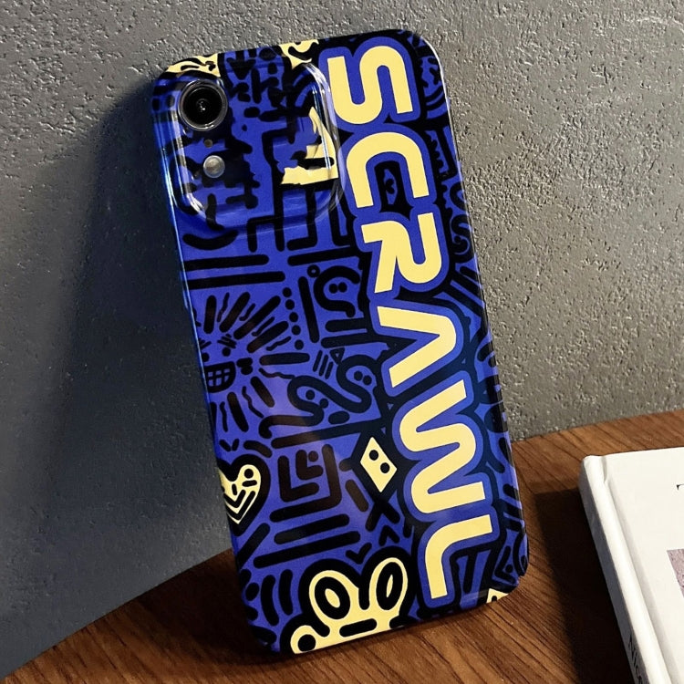For iPhone XR Painted Pattern Precise Hole PC Phone Case(Blue SCR) - More iPhone Cases by PMC TechLife | Online Shopping South Africa | PMC TechLife