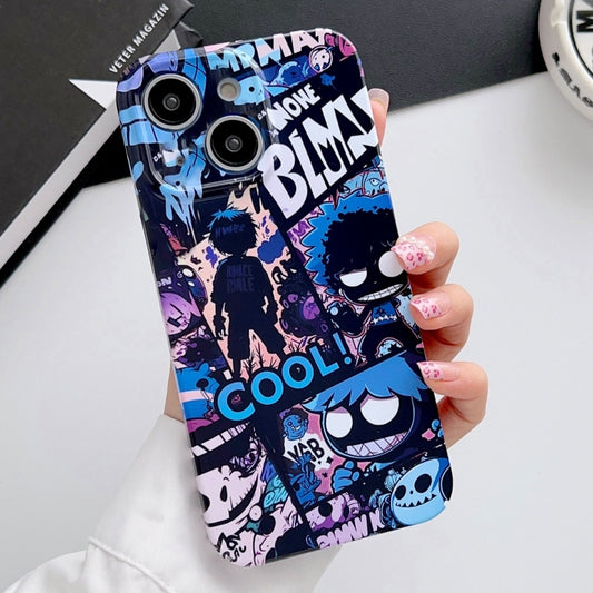 For iPhone 15 Painted Pattern Precise Hole PC Phone Case(Purple Comics) - iPhone 15 Cases by PMC Jewellery | Online Shopping South Africa | PMC Jewellery