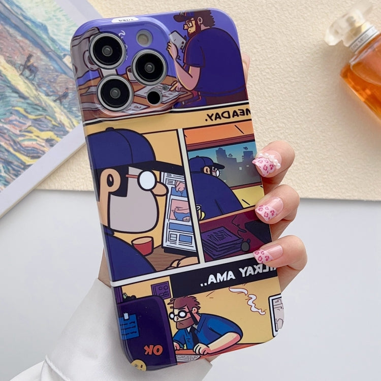 For iPhone 15 Pro Max Painted Pattern Precise Hole PC Phone Case(Working Comics) - iPhone 15 Pro Max Cases by PMC Jewellery | Online Shopping South Africa | PMC Jewellery