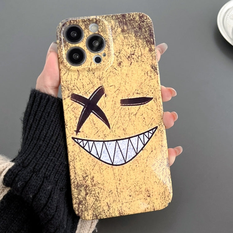 For iPhone 15 Pro Max Painted Pattern Precise Hole PC Phone Case(Yellow Background Smiling) - iPhone 15 Pro Max Cases by PMC TechLife | Online Shopping South Africa | PMC TechLife