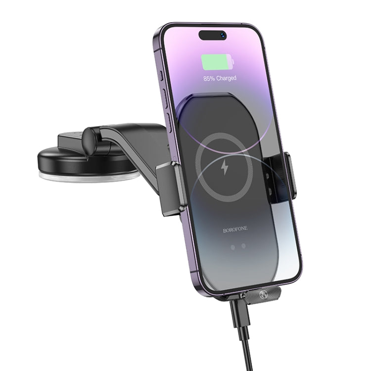 Borofone BH206 Rusher Infrared Wireless Fast Charging Center Console Car Holder(Black) - Wireless Charger Holders by Borofone | Online Shopping South Africa | PMC Jewellery