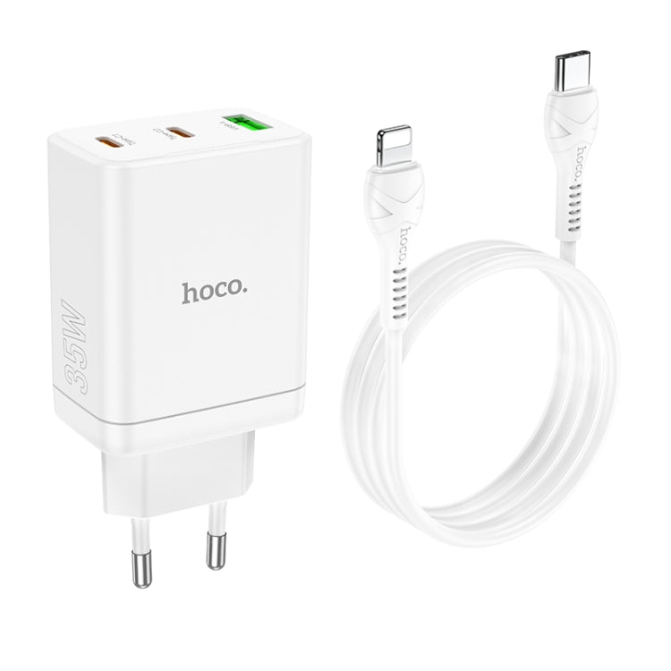 hoco N33 Start PD35W Dual Type-C + USB Charger with Type-C to 8 Pin Cable, EU Plug(White) - USB Charger by hoco | Online Shopping South Africa | PMC Jewellery