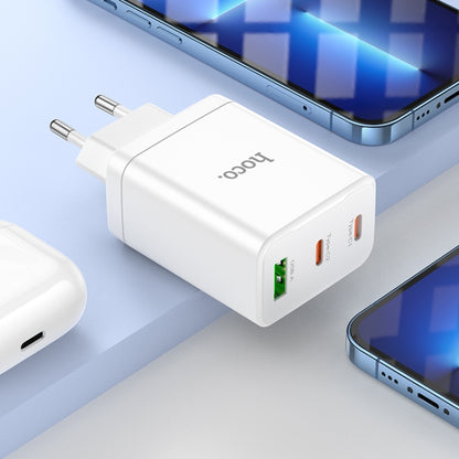 hoco N33 Start PD35W Dual Type-C + USB Charger with Type-C to 8 Pin Cable, EU Plug(White) - USB Charger by hoco | Online Shopping South Africa | PMC Jewellery