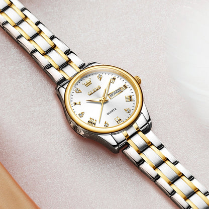 OLEVS 5563 Women Luminous Waterproof Quartz Watch(White + Gold) - Metal Strap Watches by OLEVS | Online Shopping South Africa | PMC Jewellery