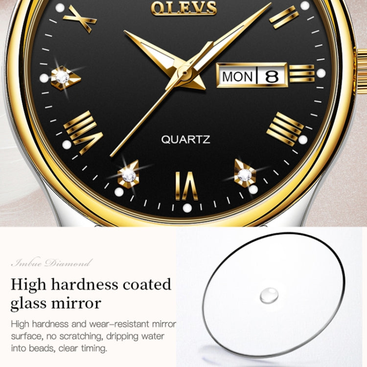 OLEVS 5563 Women Luminous Waterproof Quartz Watch(Black + Gold) - Metal Strap Watches by OLEVS | Online Shopping South Africa | PMC Jewellery