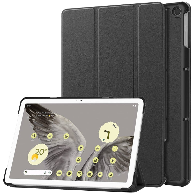 For Google Pixel Tablet Custer Pure Color 3-Fold Holder Smart Leather Tablet Case(Black) - Google by PMC TechLife | Online Shopping South Africa | PMC TechLife | Buy Now Pay Later Mobicred