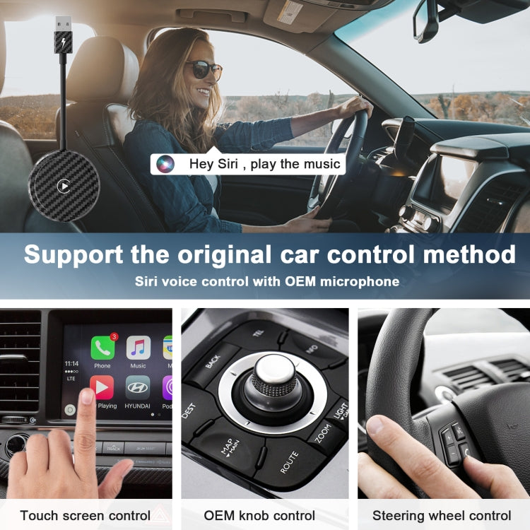 Carbon Fiber USB + USB-C / Type-C Wired to Wireless Carplay Adapter for iPhone(Black) - free shipping - PMC TechLife - Order now!