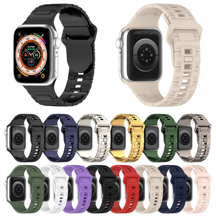 For Apple Watch 9 41mm Square Buckle Armor Style Silicone Watch Band(Plating Silver) - Watch Bands by PMC TechLife | Online Shopping South Africa | PMC TechLife