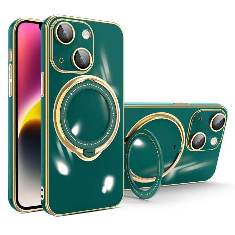 For iPhone 14 Plus Multifunction Electroplating MagSafe Holder Phone Case(Dark Green) - free shipping - PMC TechLife - Order now!