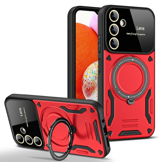 For Samsung Galaxy A14 5G Large Window MagSafe Holder Phone Case(Red) - Galaxy Phone Cases by PMC Jewellery | Online Shopping South Africa | PMC Jewellery