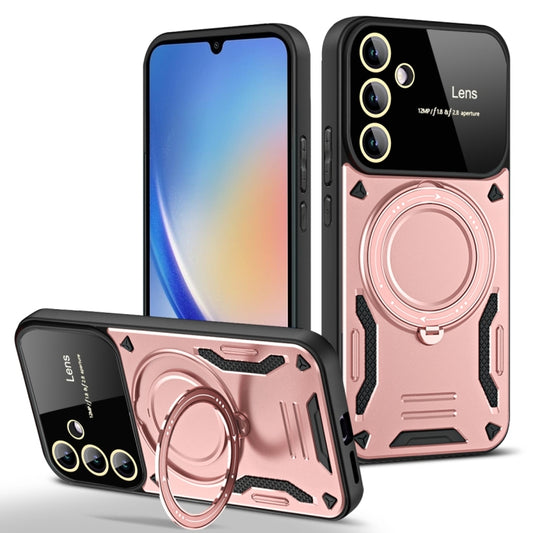 For Samsung Galaxy A34 5G Large Window MagSafe Holder Phone Case(Rose Gold) - Galaxy Phone Cases by PMC Jewellery | Online Shopping South Africa | PMC Jewellery