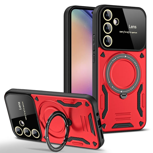 For Samsung Galaxy A54 5G Large Window MagSafe Holder Phone Case(Red) - Galaxy Phone Cases by PMC Jewellery | Online Shopping South Africa | PMC Jewellery