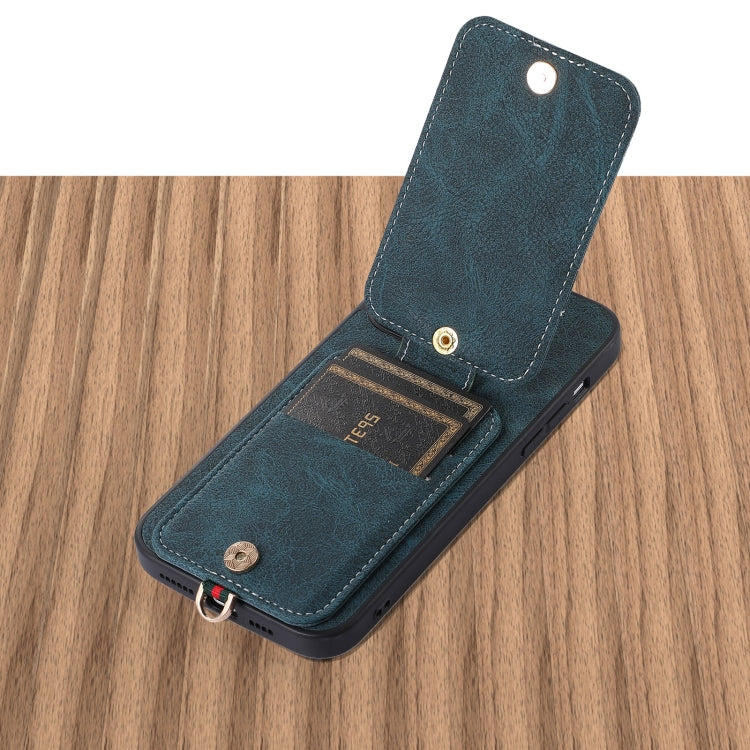 For iPhone 15 Pro ABEEL Litchi Texture Card Bag PU Phone Case(Blue) - free shipping - PMC TechLife - Order now!