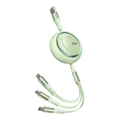 WK WDC-05 66W 3 in 1 USB to 8 Pin + Micro USB + USB-C / Type-C Retractable Fast Charging Data Cable, Length: 1.2m(Green) - Multifunction Cable by WK | Online Shopping South Africa | PMC Jewellery | Buy Now Pay Later Mobicred