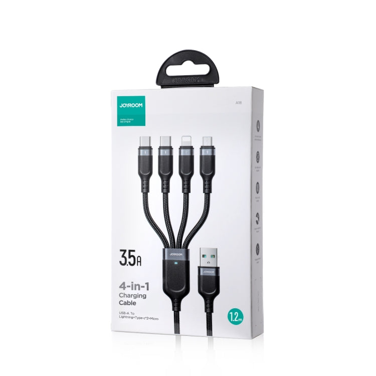 JOYROOM A18 3.5A USB to 8 Pin+Dual USB-C/Type-C+Micro USB 4 in 1 Data Cable, Length: 1.2m(Black) - Multifunction Cable by JOYROOM | Online Shopping South Africa | PMC TechLife