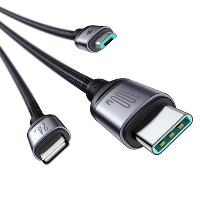 JOYROOM A21 100W USB to 8 Pin+Type-C+Micro USB 3 in 1 Charging Cable, Length: 1.2m(Black) - Multifunction Cable by JOYROOM | Online Shopping South Africa | PMC Jewellery