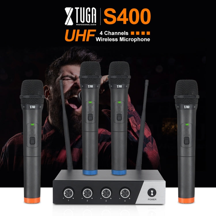 XTUGA S400 Professional 4-Channel UHF Wireless Microphone System with 4 Handheld Microphone(AU Plug) - Microphone by XTUGA | Online Shopping South Africa | PMC Jewellery