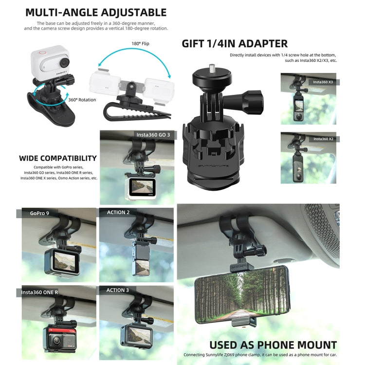 Sunnylife ZJ585 Sun Visor Camera Mount Quick Release Holder 360 Degree Rotating Vlog Bracket(Black) - Case & Bags by Sunnylife | Online Shopping South Africa | PMC Jewellery