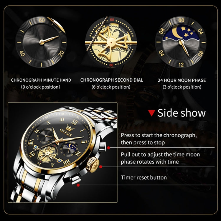 OLEVS 2859 Men Multifunctional Luminous Waterproof Quartz Watch(Black + Gold) - Metal Strap Watches by OLEVS | Online Shopping South Africa | PMC Jewellery | Buy Now Pay Later Mobicred