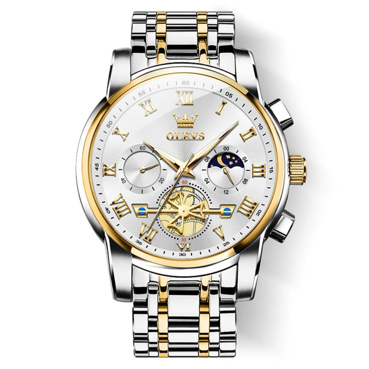 OLEVS 2859 Men Multifunctional Luminous Waterproof Quartz Watch(White + Gold) - Metal Strap Watches by OLEVS | Online Shopping South Africa | PMC Jewellery