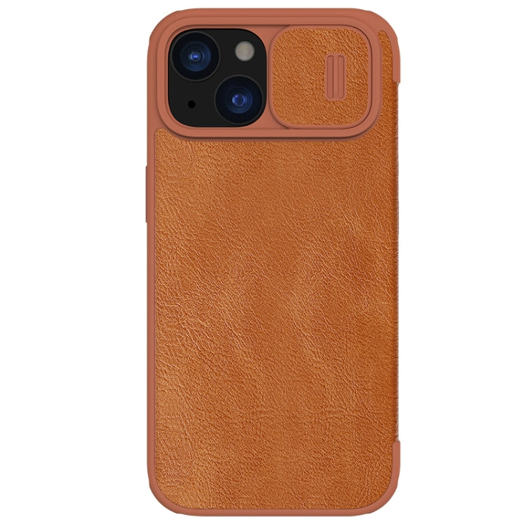 For iPhone 15 NILLKIN QIN Series Pro Sliding Camera Cover Design Leather Phone Case(Brown) - iPhone 15 Cases by NILLKIN | Online Shopping South Africa | PMC Jewellery | Buy Now Pay Later Mobicred