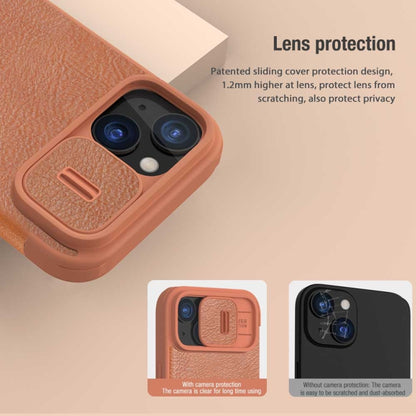 For iPhone 15 NILLKIN QIN Series Pro Sliding Camera Cover Design Leather Phone Case(Brown) - iPhone 15 Cases by NILLKIN | Online Shopping South Africa | PMC Jewellery | Buy Now Pay Later Mobicred