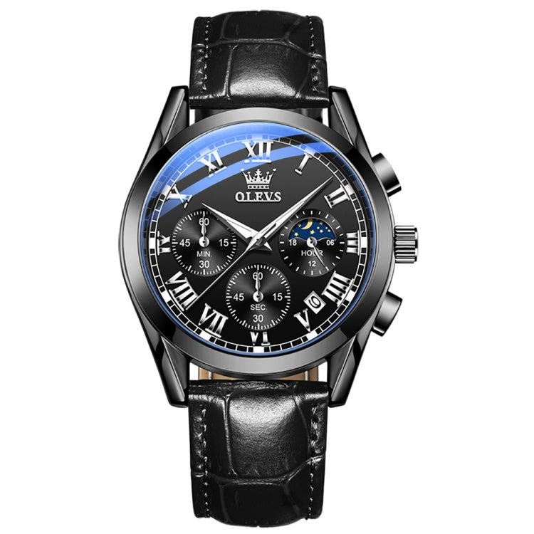 OLEVS 2871 Men Multifunctional Sports Chronograph Luminous Quartz Watch(Black) - Leather Strap Watches by OLEVS | Online Shopping South Africa | PMC Jewellery | Buy Now Pay Later Mobicred