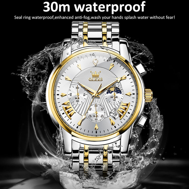 OLEVS 2892 Men Multifunctional Business Waterproof Quartz Watch(White + Gold) - Metal Strap Watches by OLEVS | Online Shopping South Africa | PMC Jewellery