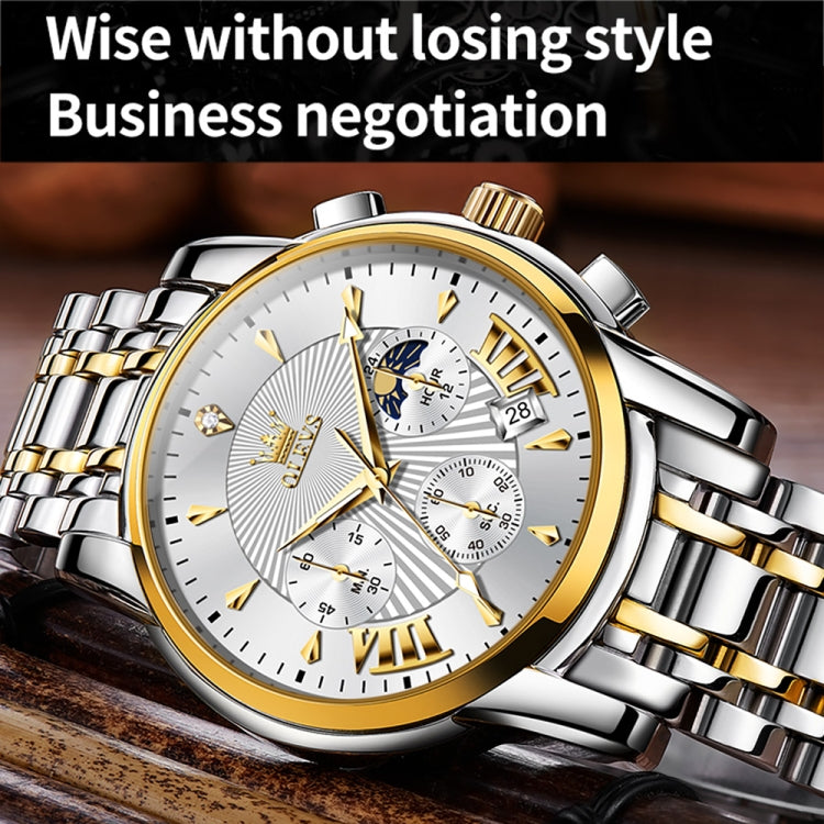 OLEVS 2892 Men Multifunctional Business Waterproof Quartz Watch(White + Gold) - Metal Strap Watches by OLEVS | Online Shopping South Africa | PMC Jewellery