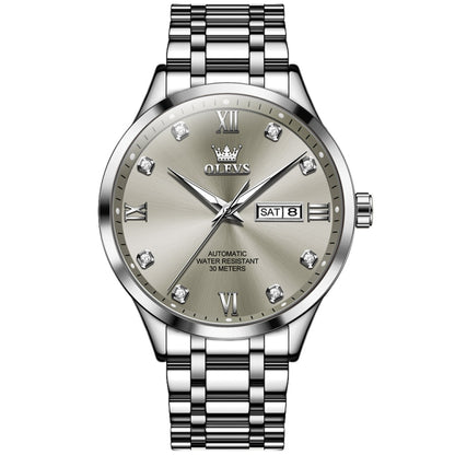 OLEVS 9946 Men Diamond Roman Scale Waterproof Quartz Watch(Grey + Silver) - Metal Strap Watches by OLEVS | Online Shopping South Africa | PMC Jewellery